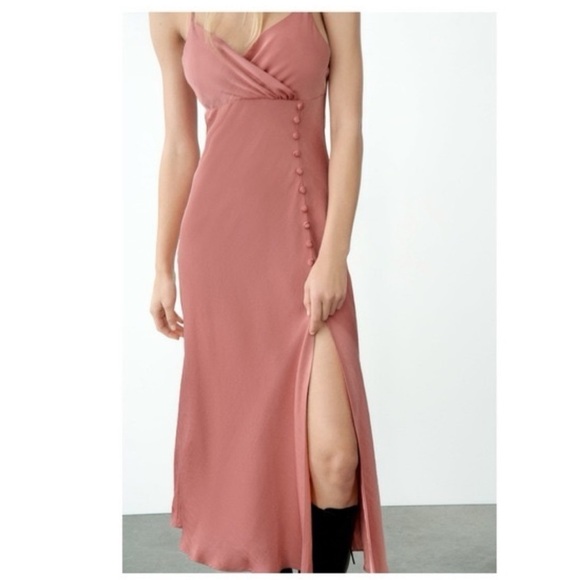 Zara Elegant Pink Spaghetti Strap Dress - Picture 3 of 10
